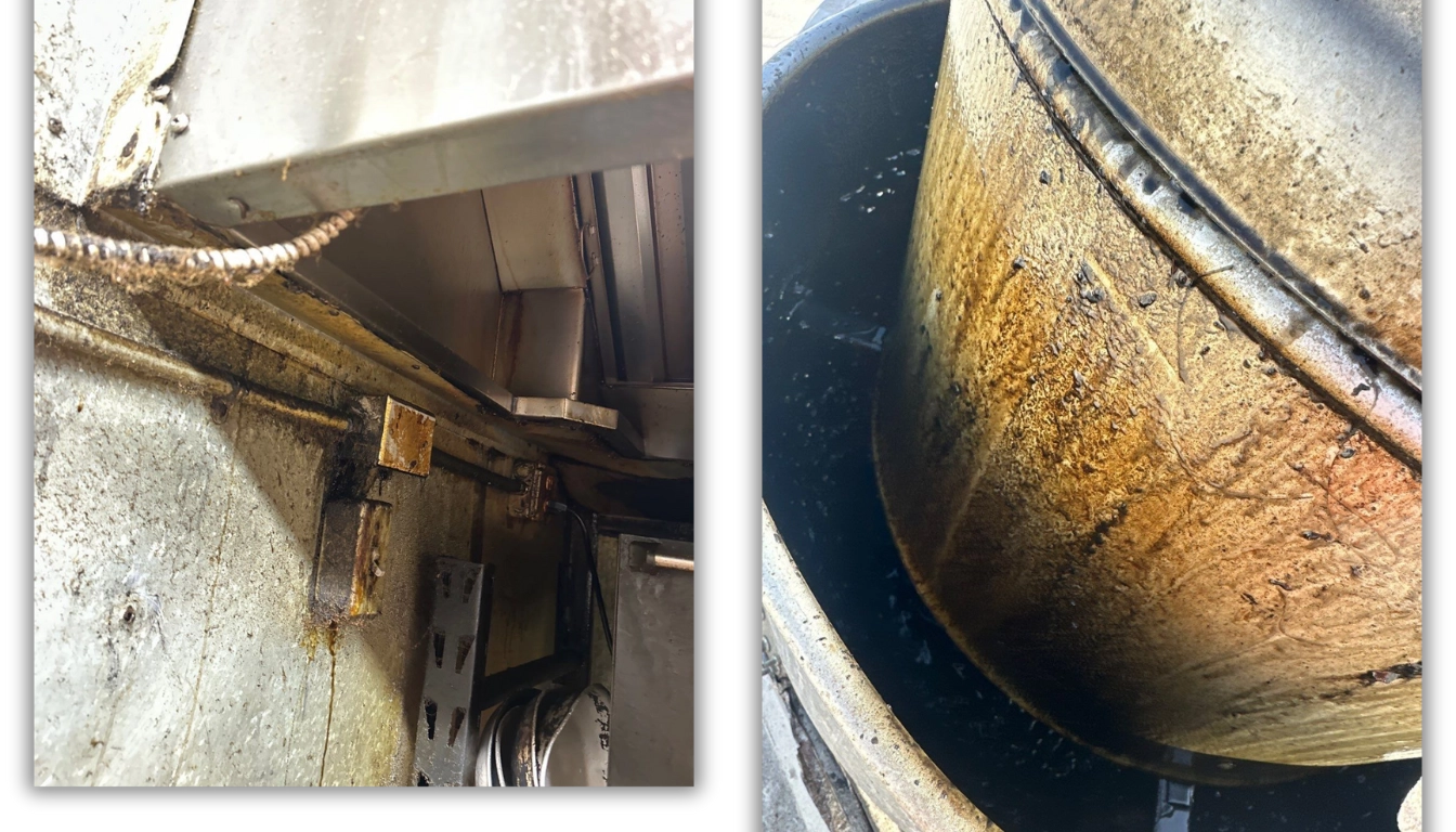 Commercial kitchen grease buildup fire hazard in exhaust hood system